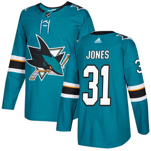 Adidas Sharks #31 Martin Jones Teal Home Authentic Stitched NHL Jersey